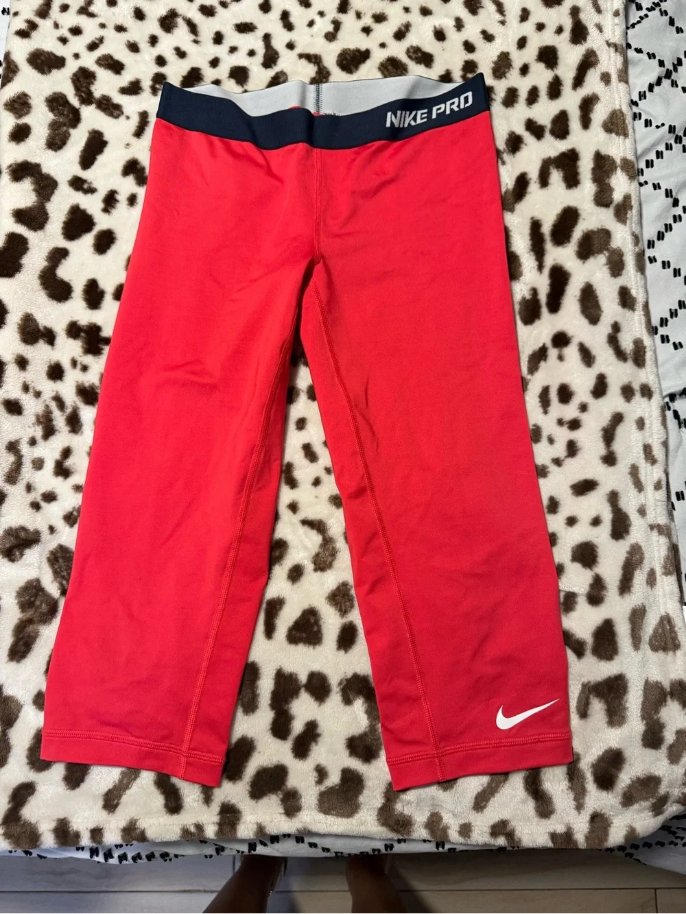 Nike Pro Red Capri Leggings with White Waistband